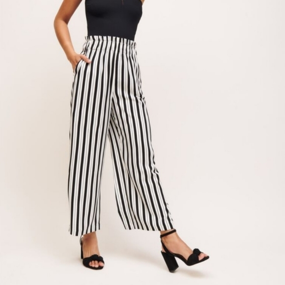 ❌SOLD❌ DYNAMITE High Waist Paperbag Pants Cropped Wide Leg Striped Seersucker - Picture 4 of 15